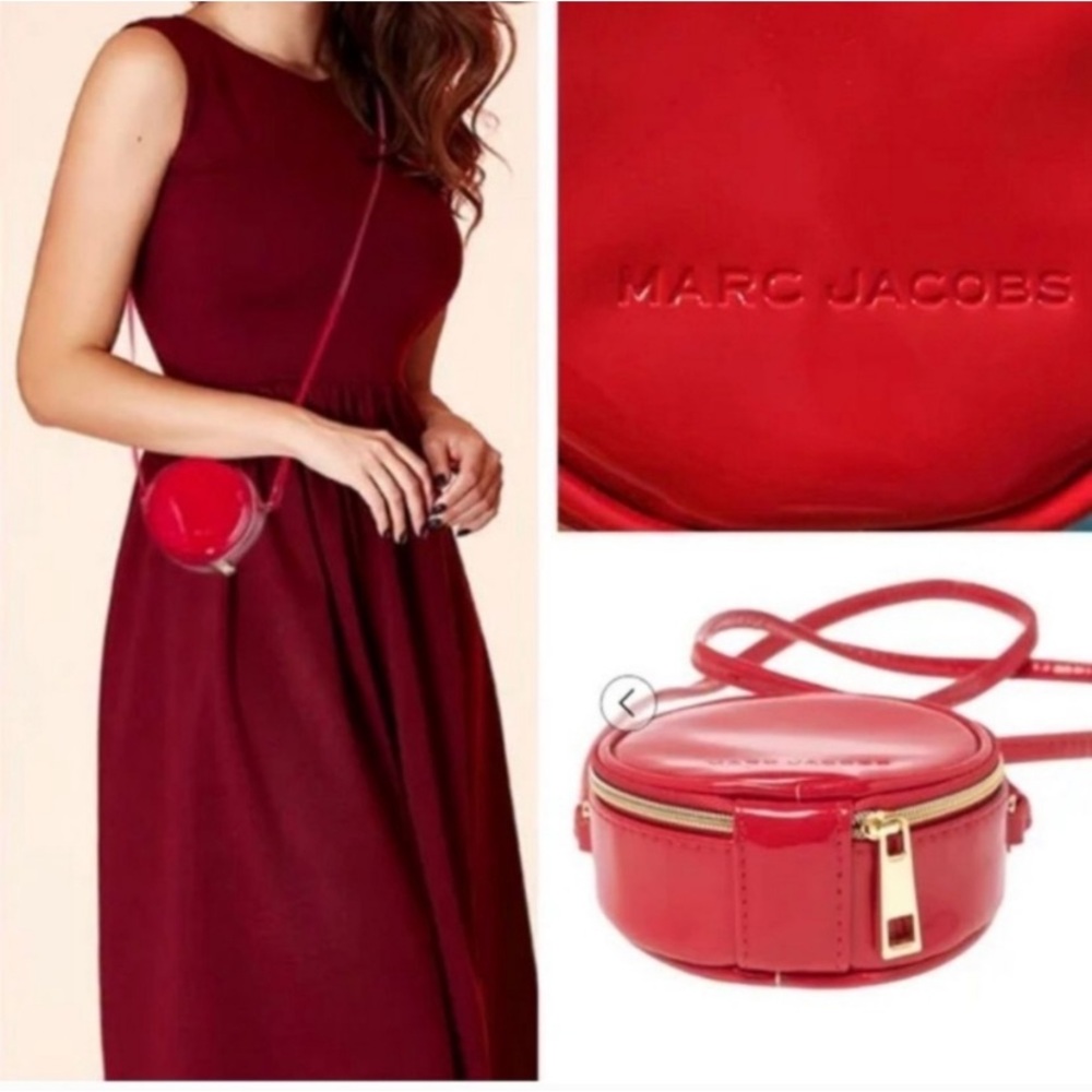 NWOT MARC JACOBS Mini 4" Red Patent Leather Crossbody Round Circle Canteen Bag